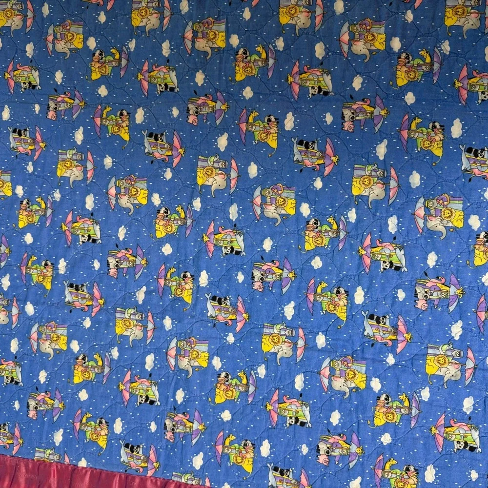 Handmade Quilt Noahs Ark Baby Blanket Toddler‎ Nursery Throw Animals 34x42
